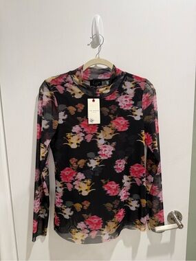 Ted Baker Black Floral Sheer Long Sleeve Top